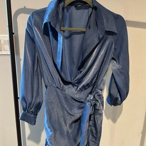 zara blue wrap dress size medium